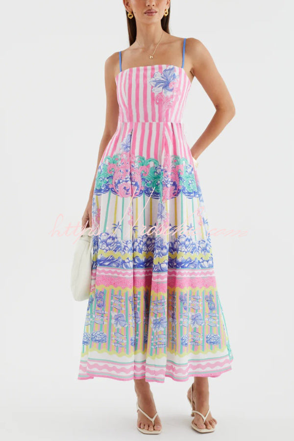 Printed Spaghetti Strap Square Neck Maxi Dress