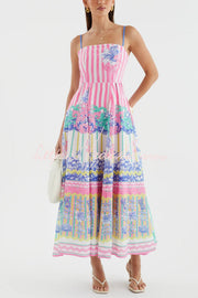 Printed Spaghetti Strap Square Neck Maxi Dress