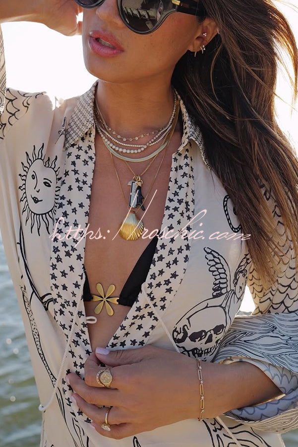 Satin Letter Print Shirt & Shorts Set | Loose Vacation Two-Piece