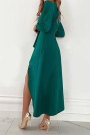 Ruffle Long Sleeve Midi Dress – Loose V-Neck Party Dress