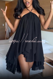 Chiffon Halter Backless Mini Dress – Solid Color