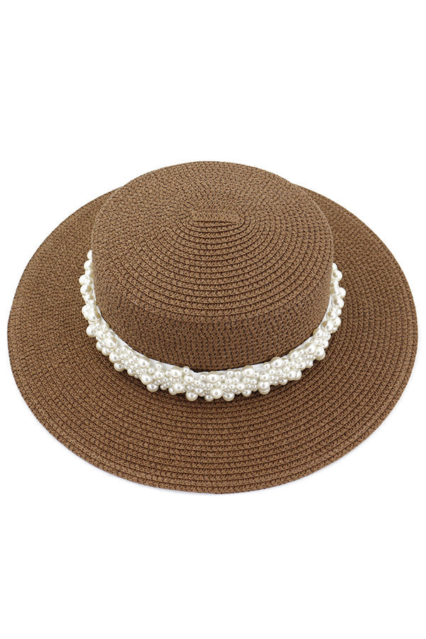 Pearl Embellished Braided Beach Sun Hat