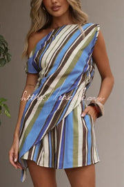 Printed Off-Shoulder Top & Elastic Waist Shorts Set