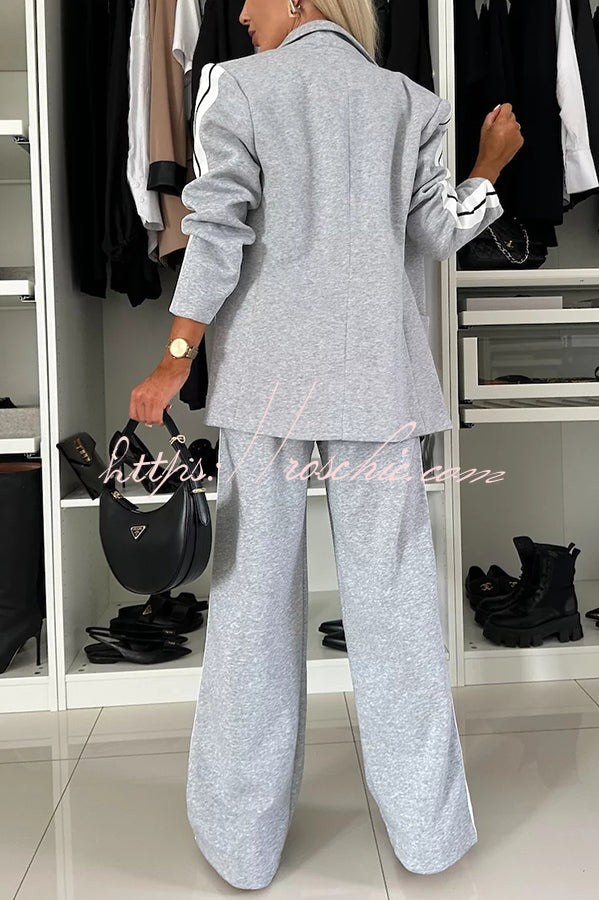 Patchwork Lapel Blazer & Wide-Leg Pants Set — Casual Office