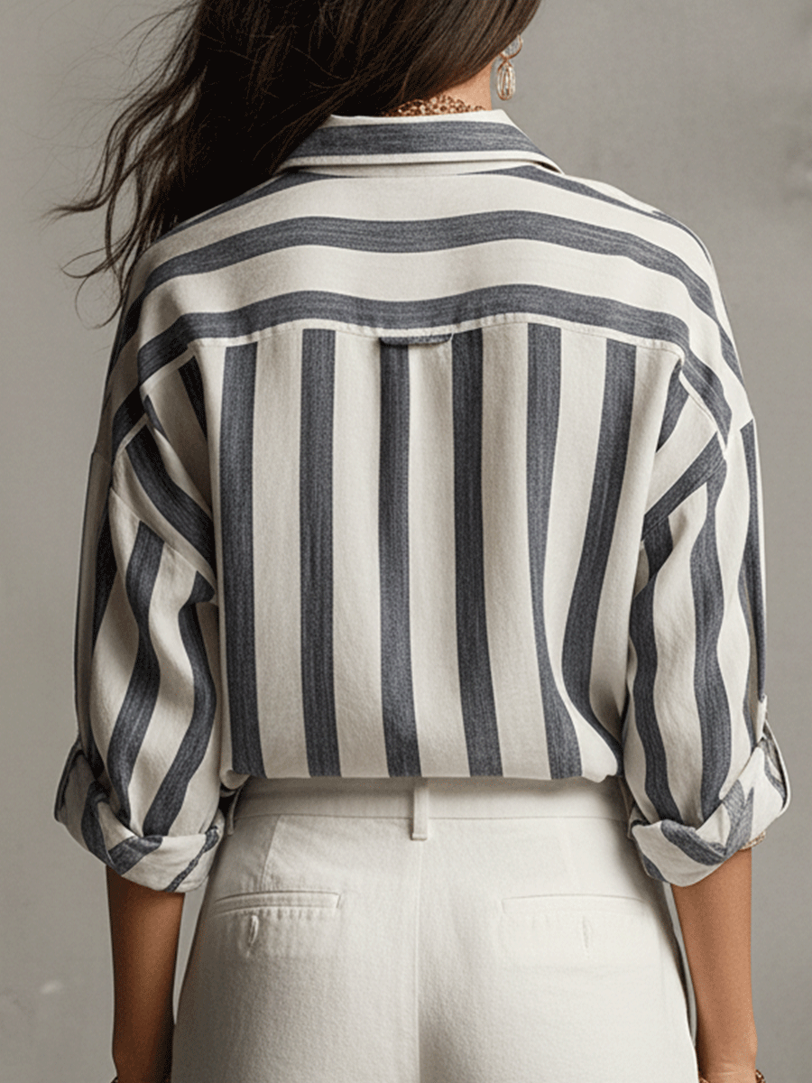 Striped Cotton Linen Long Sleeve Blouse