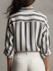 Striped Cotton Linen Long Sleeve Blouse