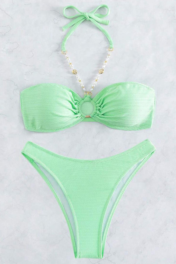 Solid Color Halter Bikini Set – Two-Piece Swimsuit