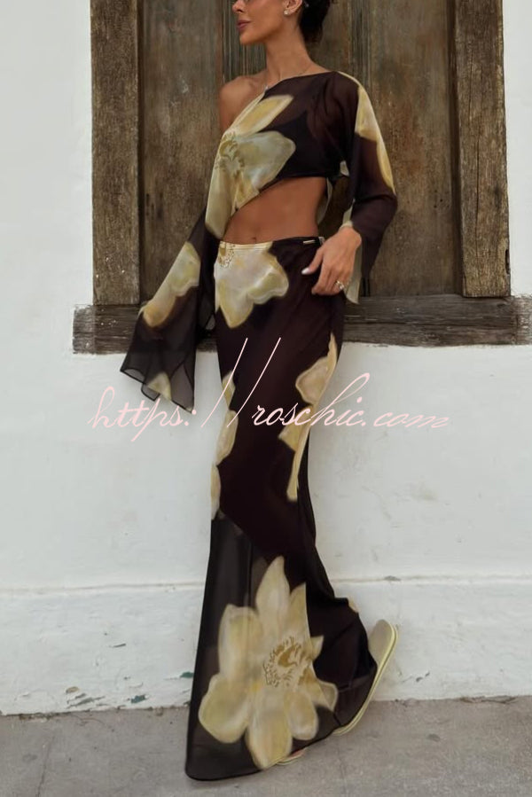 Floral Off-Shoulder Long Sleeve Top & Maxi Skirt Set