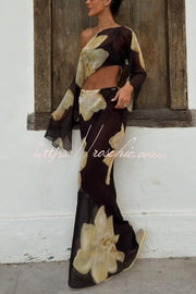 Floral Off-Shoulder Long Sleeve Top & Maxi Skirt Set