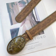 Retro Carved Faux Leather Belt – Brown, 3.8cm Wide