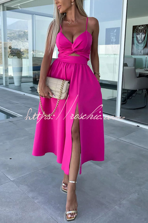 Sleeveless V-Neck Cutout Midi Dress with Pockets