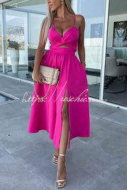 Sleeveless V-Neck Cutout Midi Dress with Pockets