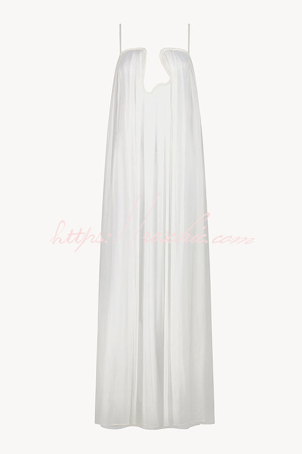 Chiffon Plunge Cutout Maxi Dress – Flowy Loose Fit
