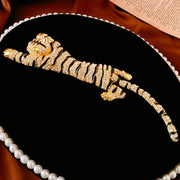 Vintage Rhinestone Tiger Brooch | Zinc Alloy Statement Pin