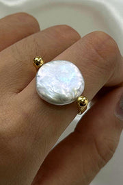 Pearl Stainless Steel Button Ring | U-Shape Electroplated
