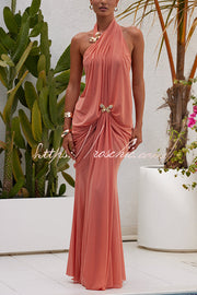 One Shoulder Mesh Maxi Dress with Butterfly Metal Clips