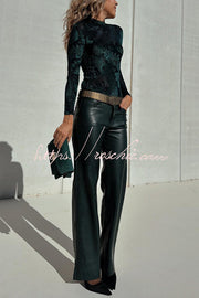 Faux Leather Straight-Leg Pants with Pockets