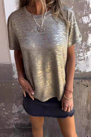 Bronzing Short Sleeve T-Shirt – Loose Fit Round Neck