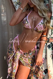 Sequin Halter Bikini Set with Beach Cover-Up Mini Skirt