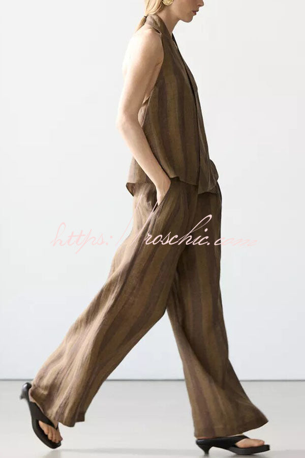 Striped Linen Blend Halter Top & Wide Leg Pants Set