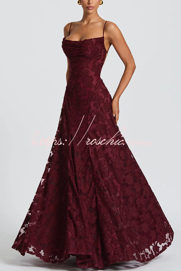 Robe longue à lacets et col bénitier en jersey dévoré fleuri