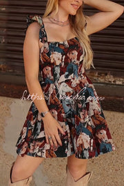 Horse Print Square Neck Mini Dress – Slim Fit Sleeveless