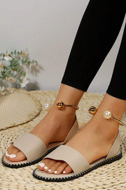 Pearl Buckle Roman Sandals with Flat Bottom – Vacation Style