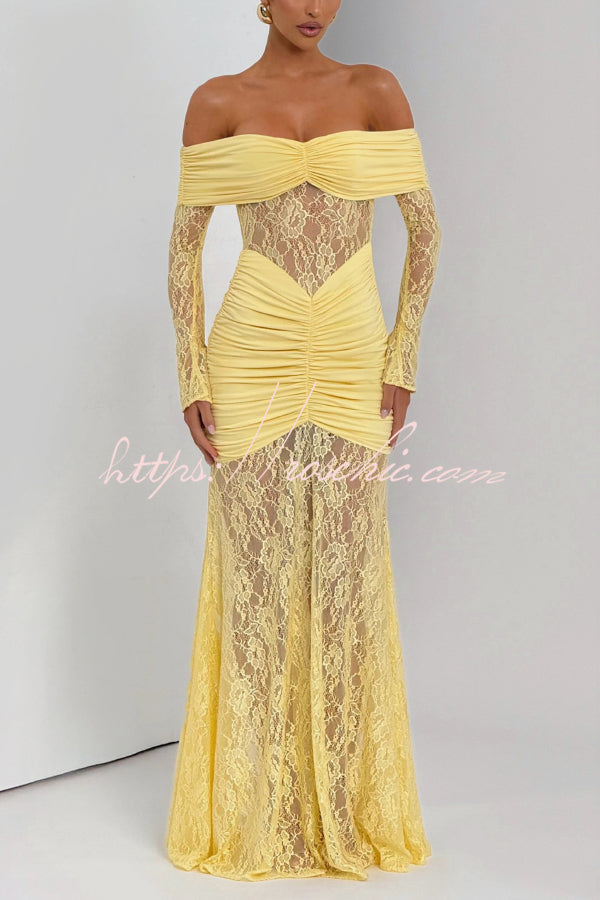 Off-Shoulder Lace Maxi Dress – Slim-Fit Long Sleeve