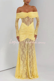 Off-Shoulder Lace Maxi Dress – Slim-Fit Long Sleeve