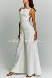 Linen Blend Wide Leg Jumpsuit with Square Neck & Pockets