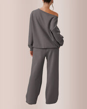 Sloping Shoulder Top & Wide-Leg Co-ord Set