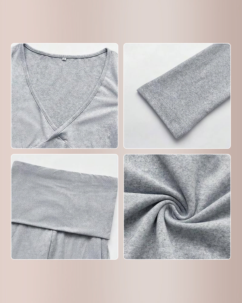 Slim-Fit V-Neck Crop Top & Pants Set