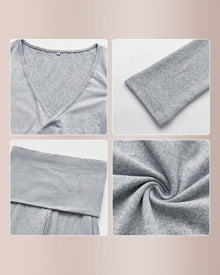 Duniii V-Neck Long Sleeve Crop Top & Flare Pants Set