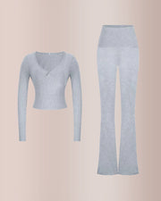 Slim-Fit V-Neck Crop Top & Pants Set