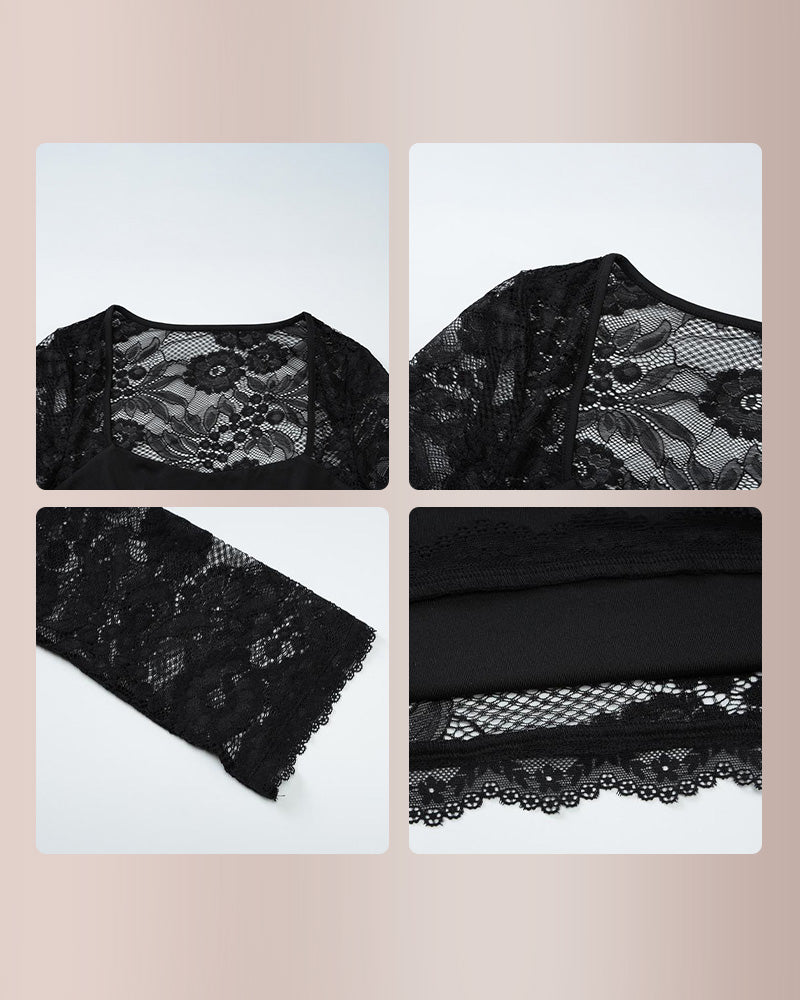 Sheer Lace Floral Long Sleeve Top