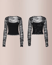 Sheer Lace Floral Long Sleeve Top
