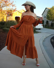 Off-Shoulder Smocked Maxi Dress
