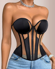 Sheer Mesh Boned Corset Bustier Top