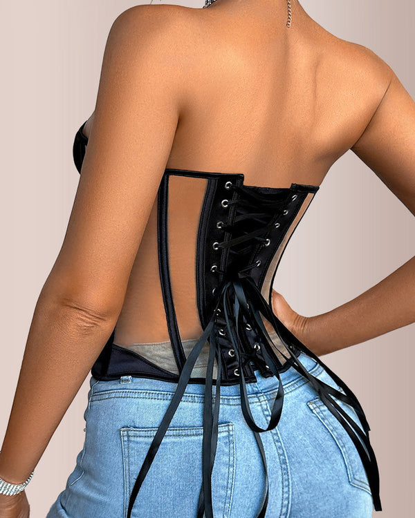 Sheer Mesh Boned Corset Bustier Top