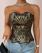 Retro Western Sequin Corset Irregular Double-Layer Bodice