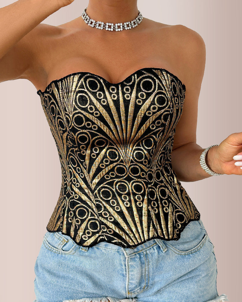 Retro Western Sequin Corset Irregular Double-Layer Bodice