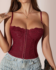 Front Button Lace-Up Corset Bustier Top