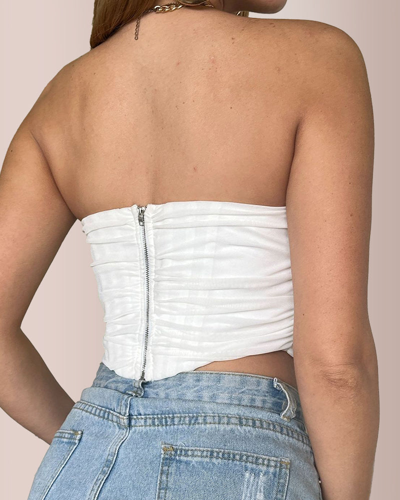 Elegant Mesh Ruched Bustier Tube Top