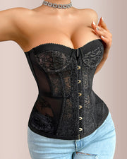 Black Floral Lace Strapless Corset Bustier Top