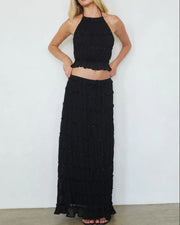 Curvvvy™ Passion and Romance Pleated Back Elastic Straps Adjustable Halter Tank Set