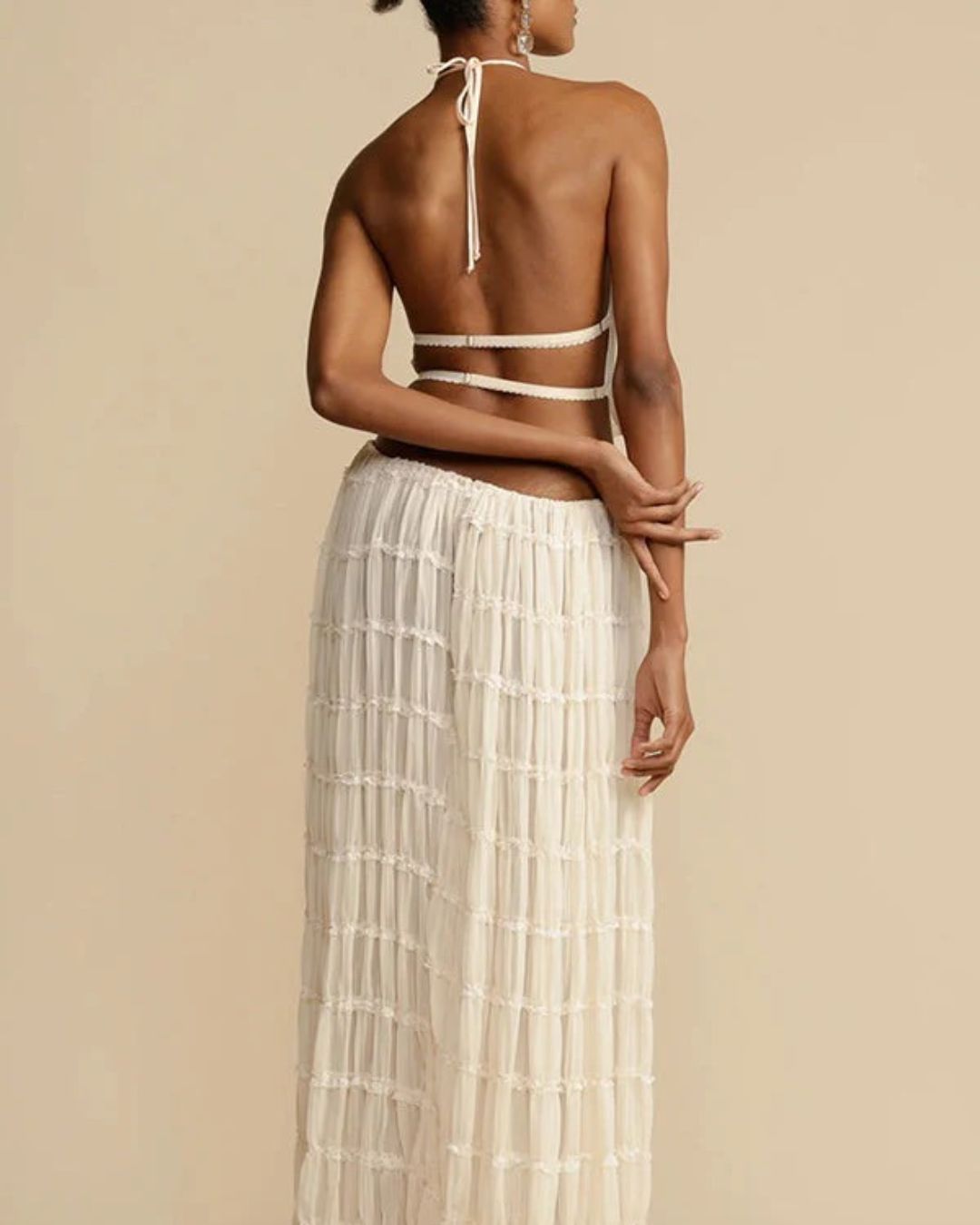 Ruched Lace Halter Tank Top – Justerbart slips, løs pasform