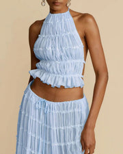 Ruched Lace Halter Tank Top – Justerbart slips, løs pasform