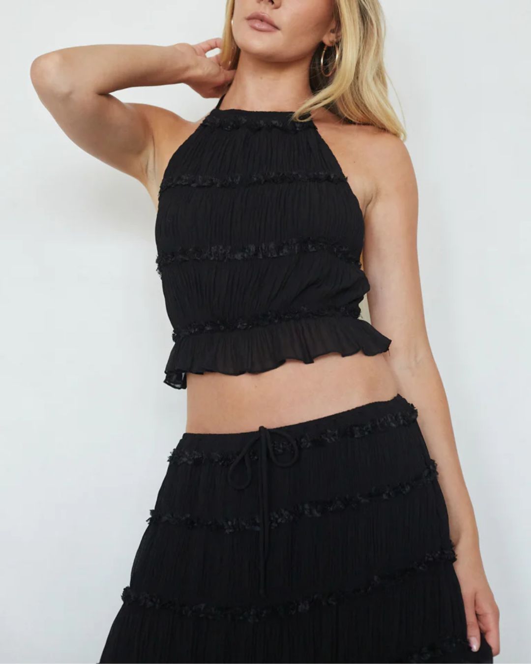 Curvvvy™ Passion and Romance Pleated Back Elastic Straps Adjustable Halter Tank Set