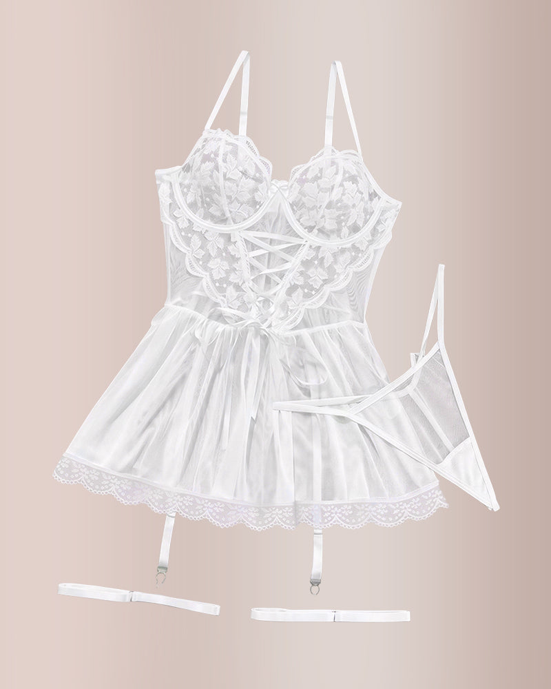 Lace Underwire Suspender Sheer Dresses