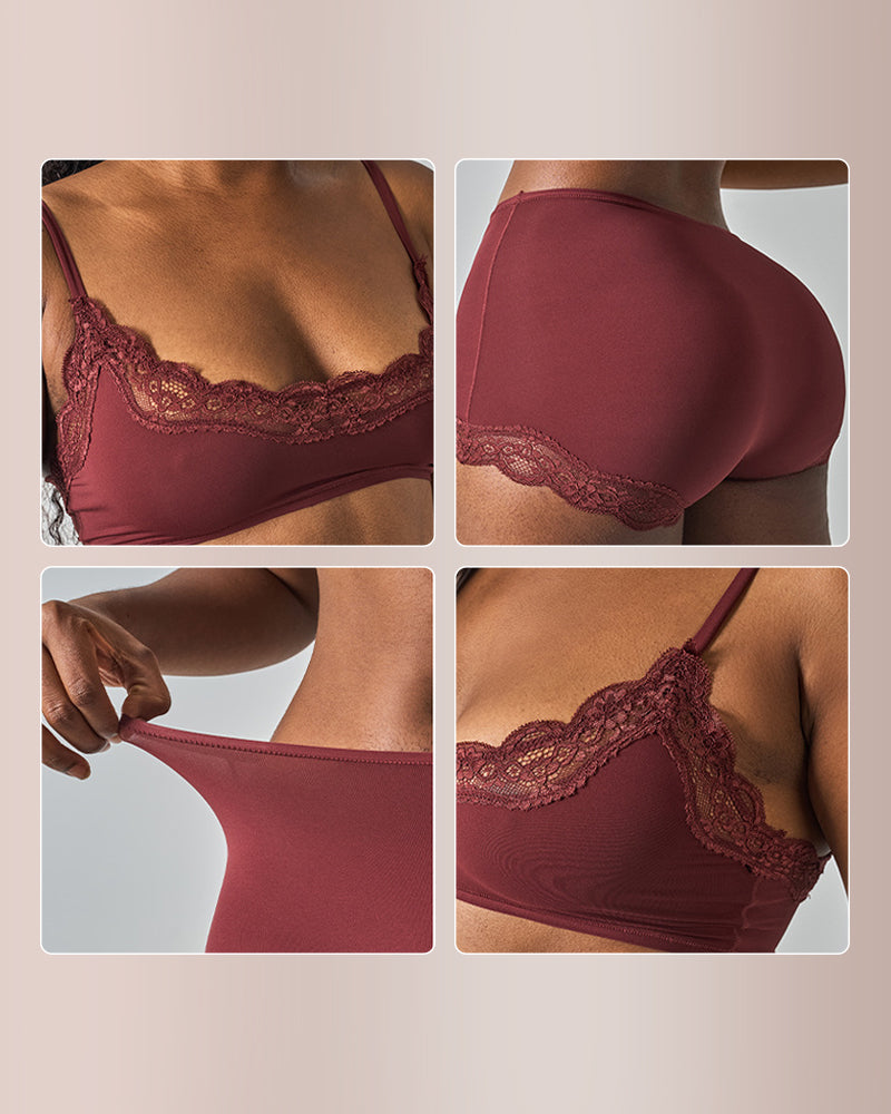 Lace Trim Wirefree Lightweight Underwear Set